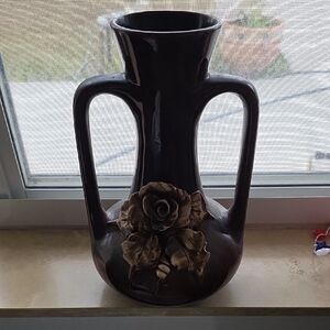 Elegant Brown Vase with Floral Design